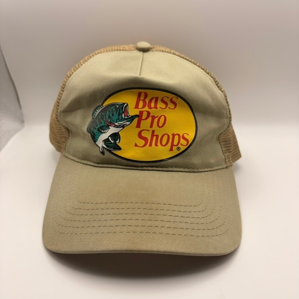 Bass Pro Shops Trucker Hat Tan Khaki Mesh Back Snapback Fishing Cap One Size